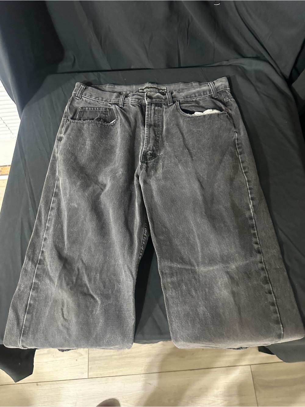 Men's Washed Black Denim Jeans - Classic Casual Style-Merona size 38x32-#627